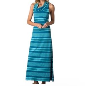 TOAD & CO. Two Toned Teal Blue Striped Maxi Dress W/Built-in Shelf Bra SIZE S‎